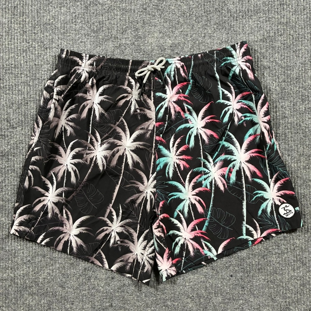 Uzzi Mens Swim Trunks Size L Black Palm Tree Tropical Board Shorts Elastic Waist